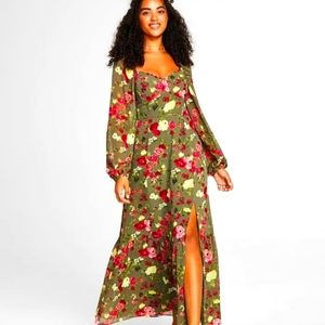 Bar III Women's Printed Bustier Side Slit Maxi Dress Green